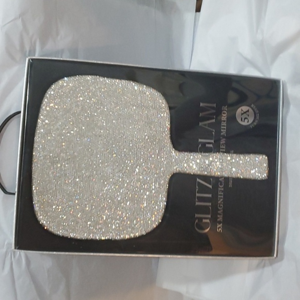 5X magnification Glitz Glam blinged crystal rhinestone hefty handheld mirror new